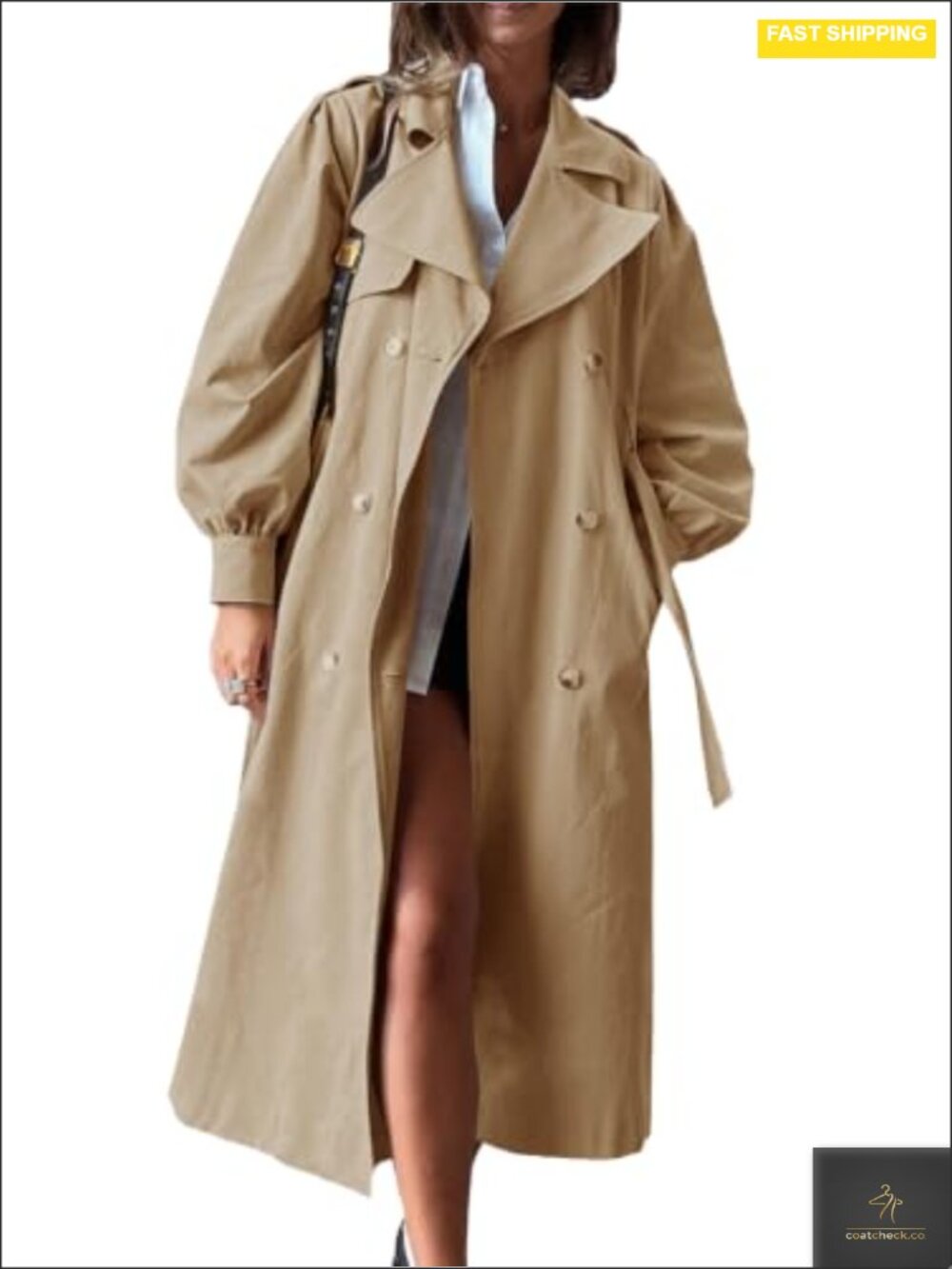 Women's Oversized Long Trench Coat Double Breasted Lapel Overcoat with Belt